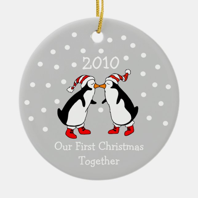 Our First Christmas Together 2010 (Penguins) Ceramic Ornament (Front)