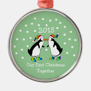 Our First Christmas Together 2015 (LGBT Penguins) Metal Ornament