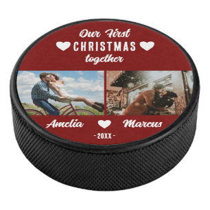 Our First Christmas Together 2 Photos Keepsake Hockey Puck