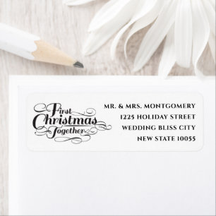 Our First Christmas Together Black Script Address Label