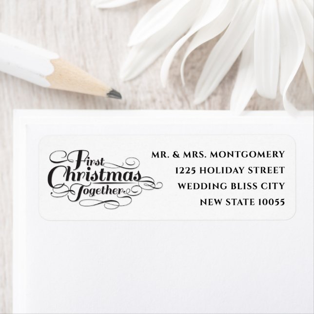 Our First Christmas Together Black Script Address Label (Insitu)