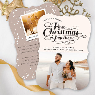 Our First Christmas Together Black Script Photo Holiday Card