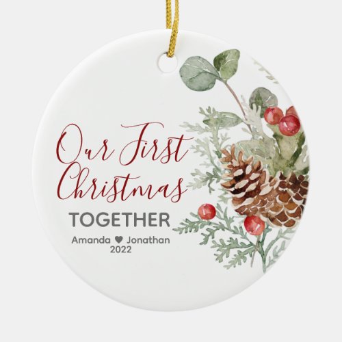 Our First Christmas Together Christmas Floral Ceramic Ornament