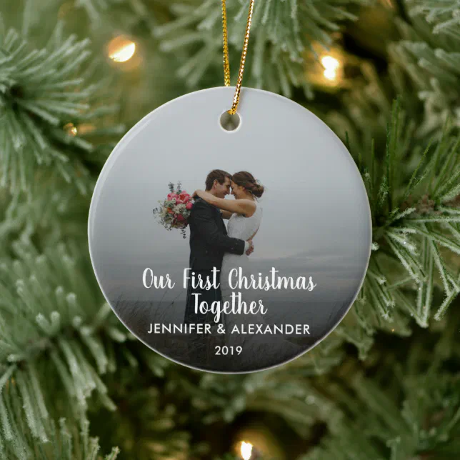 Our First Christmas Together couple married photo Ceramic Ornament | Zazzle