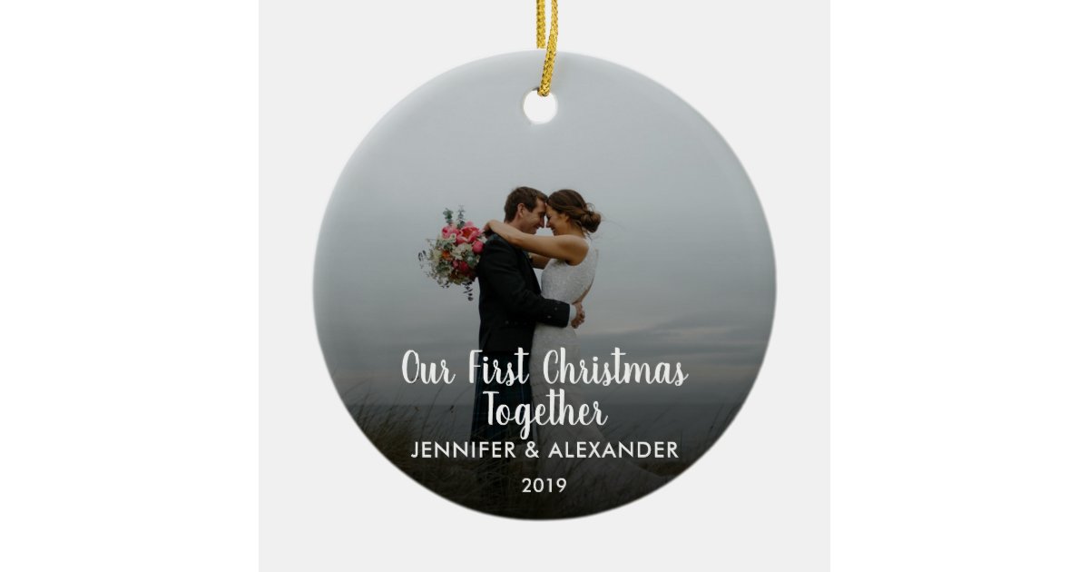 Our First Christmas Together couple married photo Ceramic Ornament | Zazzle
