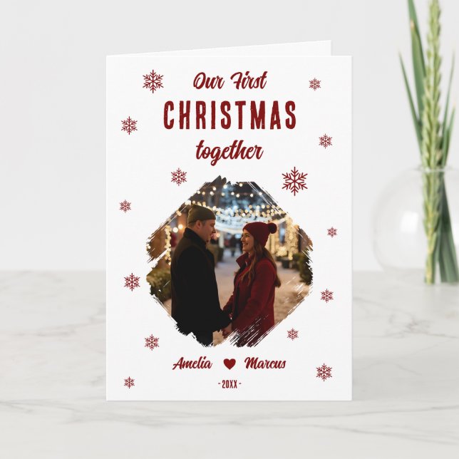 Our First Christmas Together Couple Photo  Holiday Card (Front)