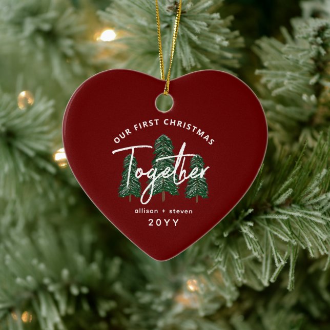 Our First Christmas Together Couples Personalized Ceramic Ornament (Tree)