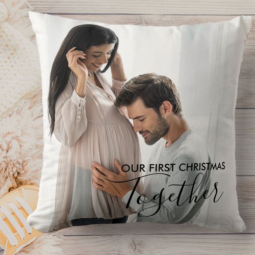 Our First Christmas Together Custom 2 Photo Throw Pillow
