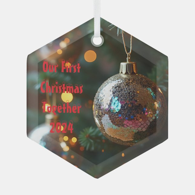 Our First Christmas Together Customizable Glass Ornament (Front)