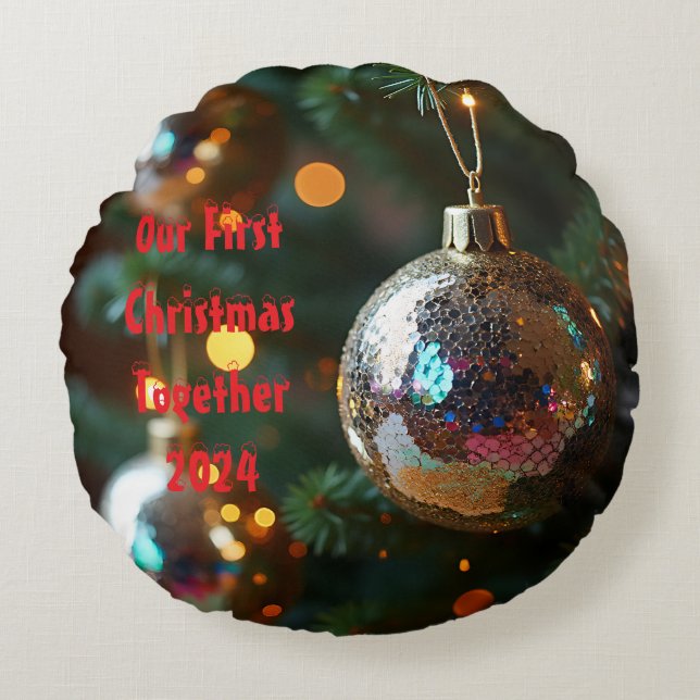 Our First Christmas Together Customizable Round Pillow (Front)
