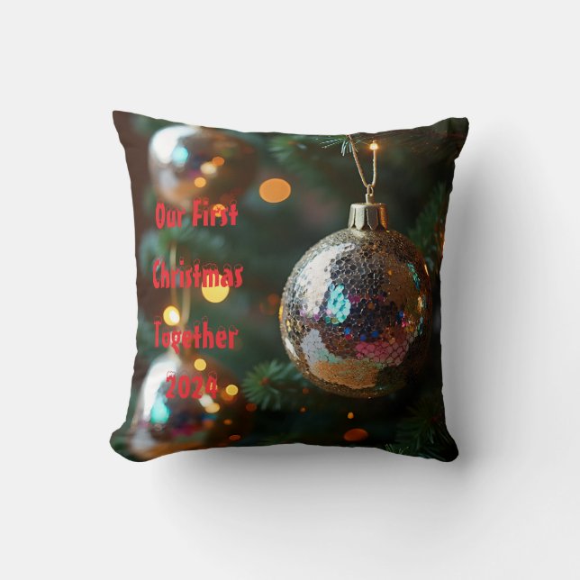 Our First Christmas Together Customizable Throw Pillow (Front)