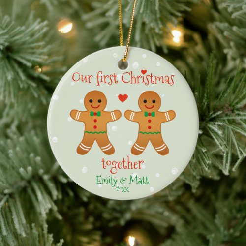 Our First Christmas Together  Cute Gingerbread Men Ceramic Ornament