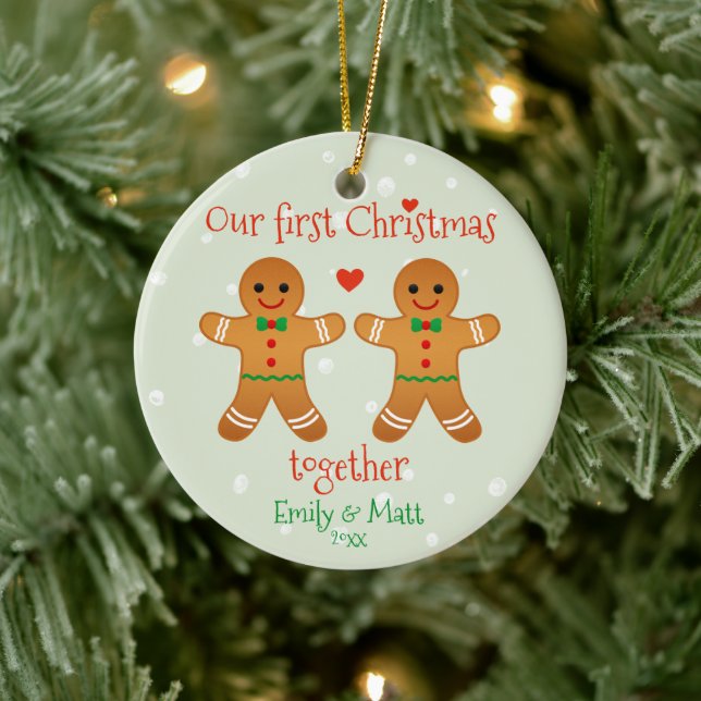Our First Christmas Together  Cute Gingerbread Men Ceramic Ornament (Tree)