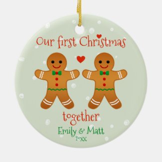 Our First Christmas Together  Cute Gingerbread Men Ceramic Ornament