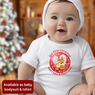 Our First Christmas Together cute reindeers  Baby Bodysuit