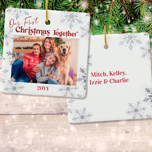 Our First Christmas Together Family Photo Red Ceramic Ornament