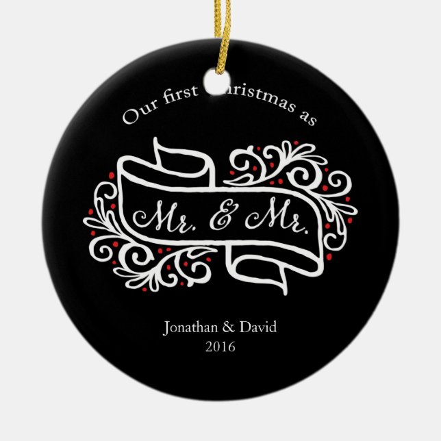 Our First Christmas Together Gay Christmas Photo Ceramic Ornament (Front)