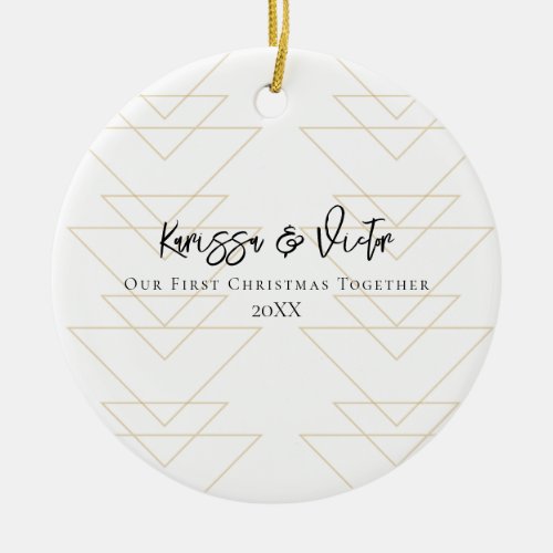 Our First Christmas Together Gold Triangles Modern Ceramic Ornament