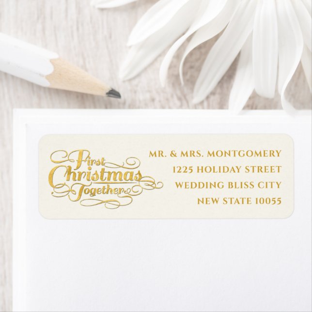 Our First Christmas Together Golden Script Address Label (Insitu)