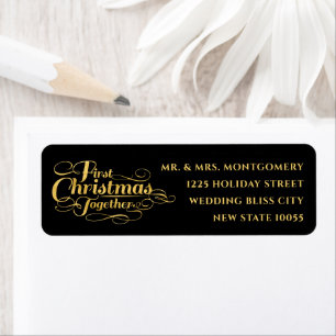 Our First Christmas Together Golden Script Address Label
