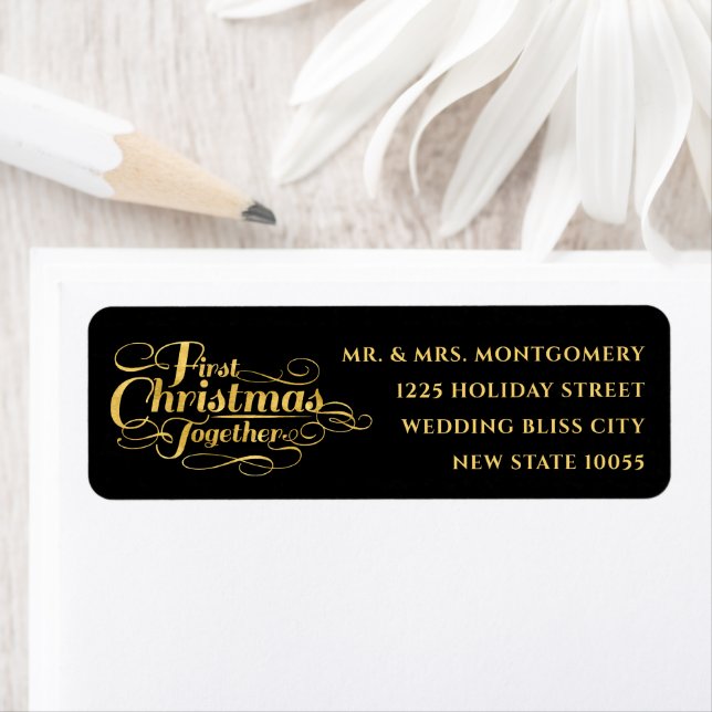 Our First Christmas Together Golden Script Address Label (Insitu)