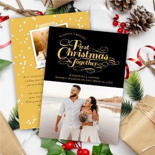 Our First Christmas Together Golden Script Photo Holiday Card