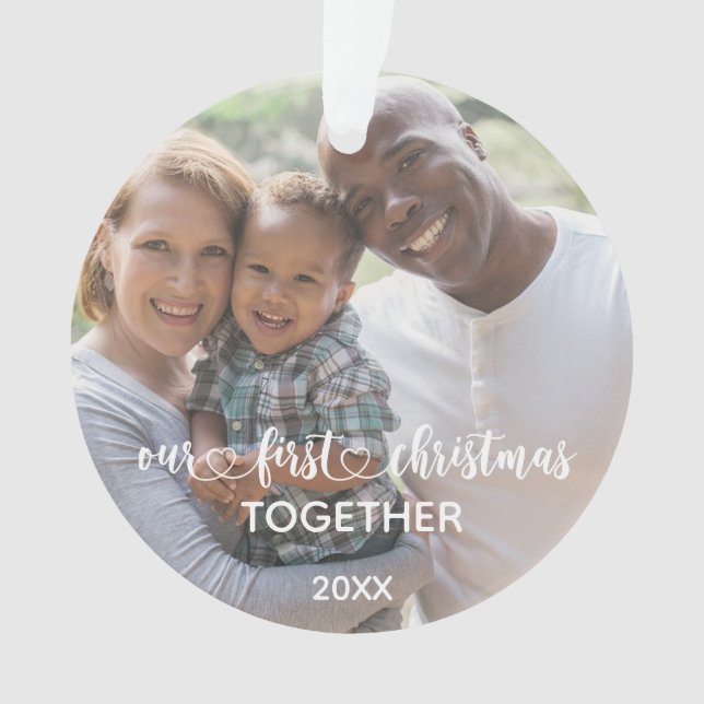 Our First Christmas Together  Hand Lettered Photo Ornament (Front)