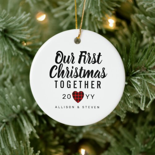 Our First Christmas Together Heart Monogrammed Ceramic Ornament