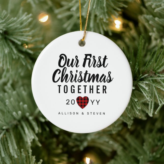 Our First Christmas Together Heart Monogrammed Ceramic Ornament (Tree)