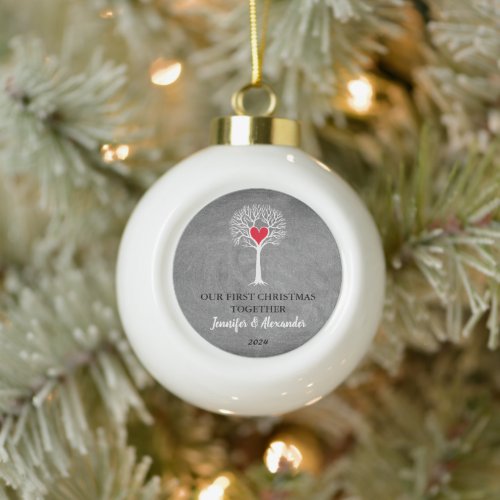 Our first Christmas together love tree chalkboard Ceramic Ball Christmas Ornament