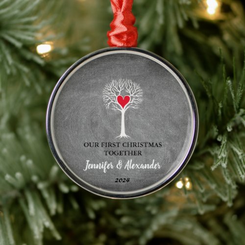 Our first Christmas together love tree chalkboard  Metal Ornament