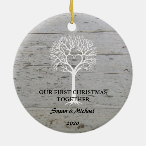 Our first Christmas together love tree driftwood Ceramic Ornament