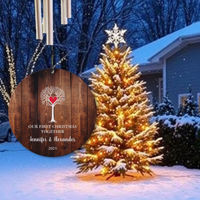 Our first Christmas together love tree rustic wood Wind Chime (Rustic love tree First Christmas together wind chime. You can add your own text, names and year.)