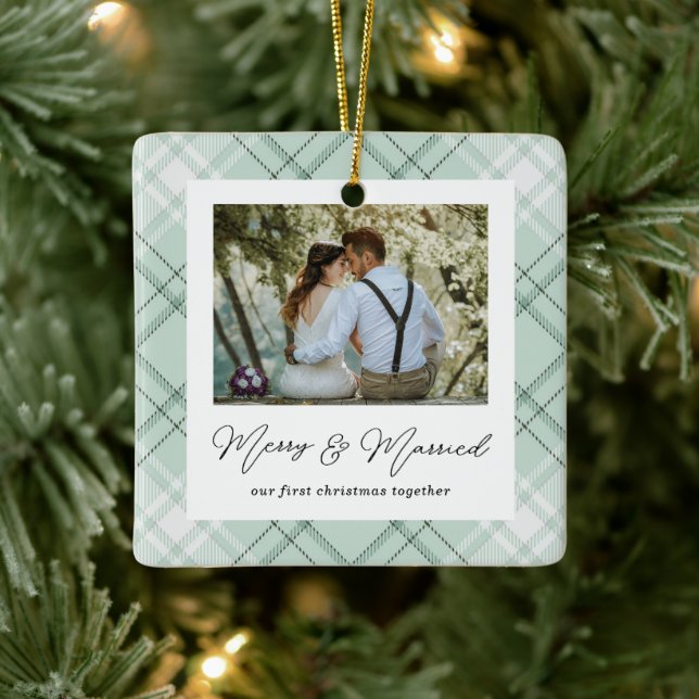 Our First Christmas Together Merry and Married  Ceramic Ornament (Tree)