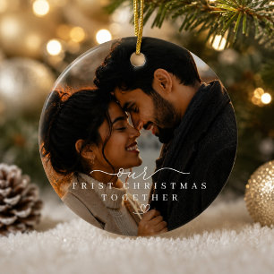 Our First Christmas Together Modern Couple Photo Ceramic Ornament