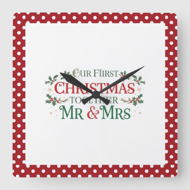 Our First Christmas Together Mr. & Mrs Square Wall Clock (Front)
