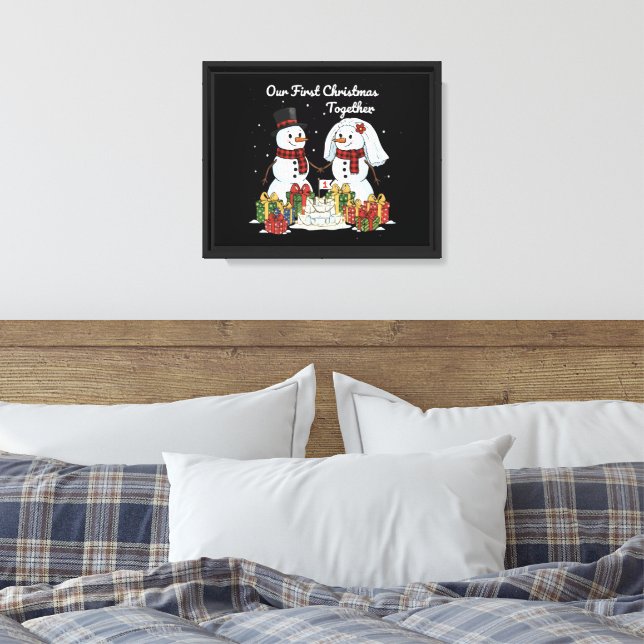 Our First Christmas Together | Newlywed Snowman  Canvas Print (Insitu(Bedroom))