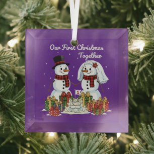 Our First Christmas Together   Newlywed Snowman  Glass Ornament