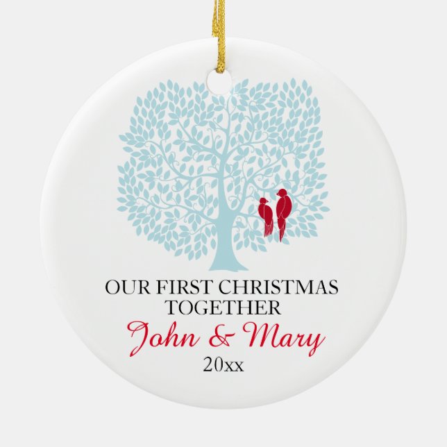 Our first Christmas together ornament, love birds Ceramic Ornament (Back)