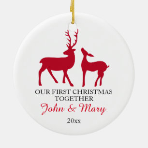 Our first Christmas together ornament, love deers Ceramic Ornament