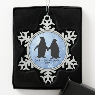 Our First Christmas Together Penguins Snowflake Pewter Christmas Ornament