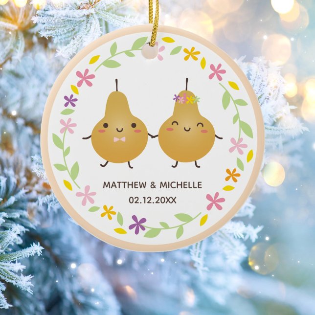 Our First Christmas Together Perfect Pear Couple Ceramic Ornament (Creator Uploaded)