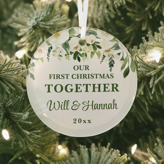 Our First Christmas Together Personalized Couple Glass Ornament (Insitu)