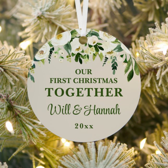Our First Christmas Together Personalized Couple Metal Ornament (Insitu)