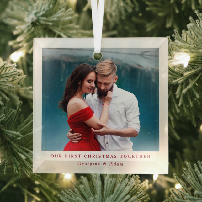 Our First Christmas Together Personalized Photo Glass Ornament (Insitu)