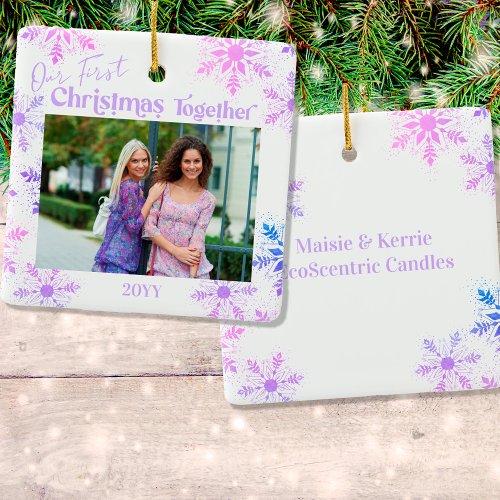 Our First Christmas Together Photo Lilac Pink Ceramic Ornament