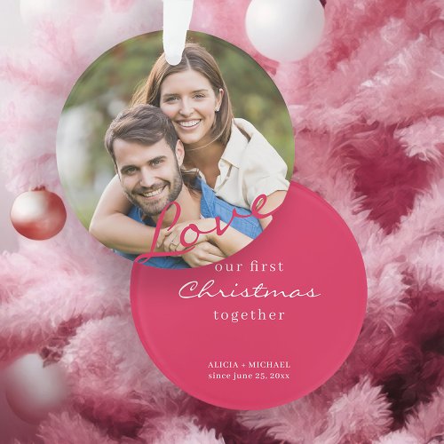 Our first Christmas together photo love script Ornament