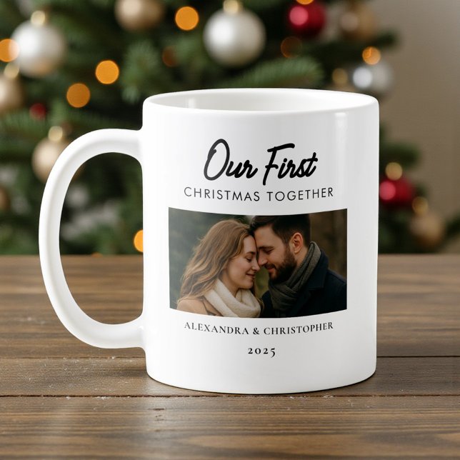 Our First Christmas Together Photo Minimal Modern Coffee Mug (Creator Uploaded)
