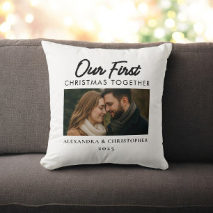 Our First Christmas Together Photo Minimal Modern Throw Pillow