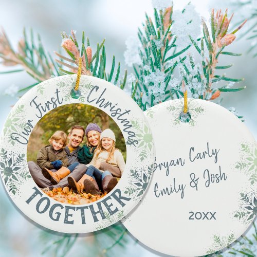 Our First Christmas Together Photo Snowflake Ceramic Ornament